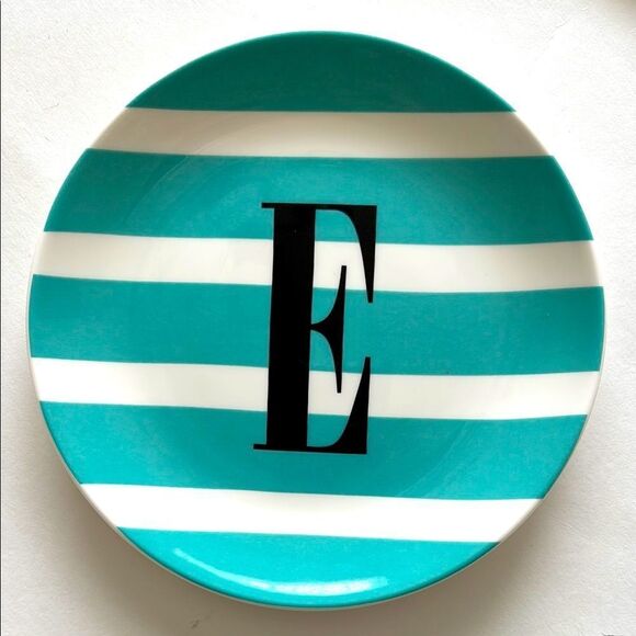 kate spade Other - NWT Kate Spade NY Wickford To The Letter E Dish Plate Turquoise White Stripe